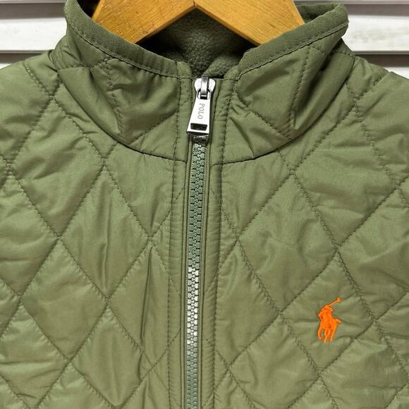 Polo Ralph Lauren Kids Size 6 Quilted Fleece Lined Vest Olive Green Full Zip - Picture 2 of 7